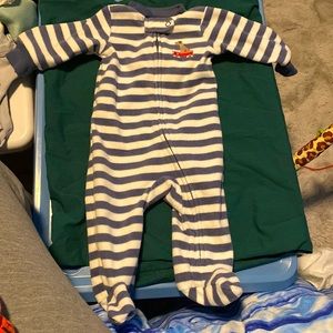 Carters grey and white fleece pj, orange and  black striped carters Pjs